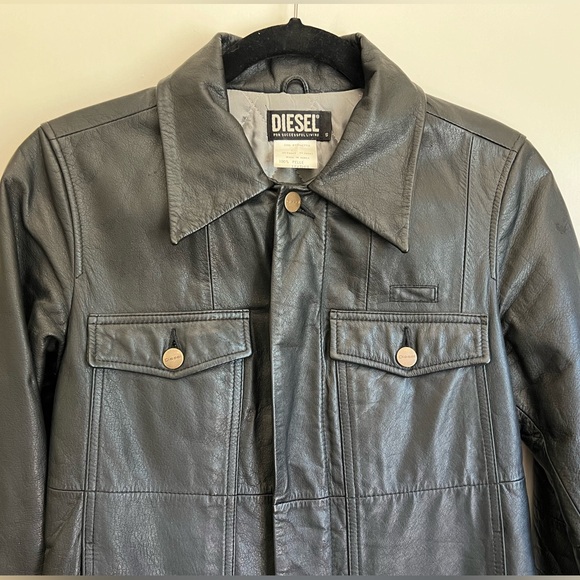DIESEL Fab Y2K Leather Jacket Buttons Quilted Lining Vintage Size Small - Picture 3 of 14